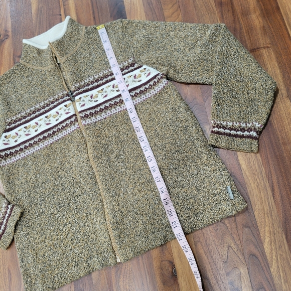 Vintage Woolrich Zip Front Embroidered Fall Motif Sweater Fleece Neckline Medium - Picture 9 of 12